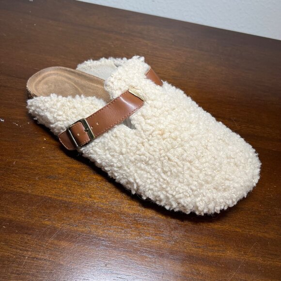Sherpa Clogs Slippers Slides Close Toe Normcore Neutral Lounge Cozy Boho Size 11 - Picture 3 of 12